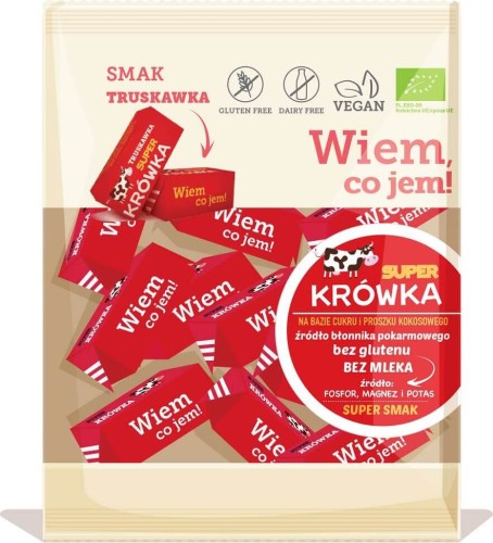Cukierki krówki smak truskawkowy bez mleka BIO 150 g zestaw 10 szt