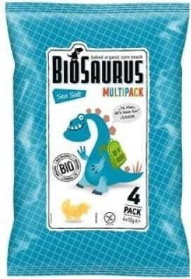 Chrupki kukurydziane Dinozaury z solą morską bezlutenowe BIO 4x15 g BioSaurus