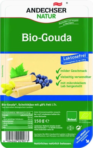 Ser gouda w plastrach 48% bez laktozy BIO 150 g Andechser Natur