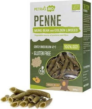 Pasta penne made of mung beans with golden flax gluten-free RAW BIO 250 g Petras Bio