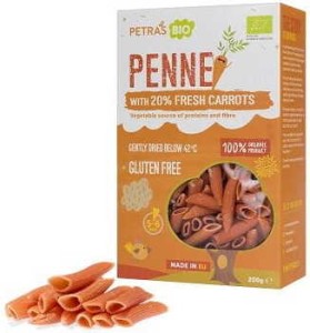 Pasta penne from red lentil with carrot gluten-free RAW BIO 200 g Petras Bio