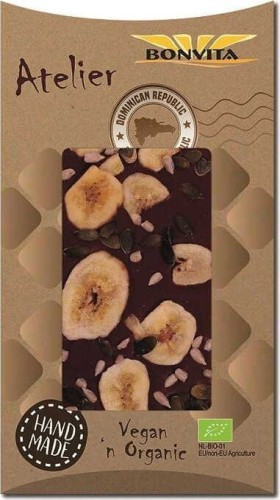Chocolate with banana chips, pumpkin seeds and sunflower gluten-free BIO 90 g - Bonvita
