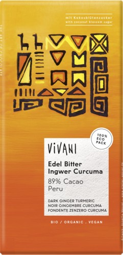 DARK CHOCOLATE WITH GINGER AND TURMERIC PERU 89% BIO 80 g - VIVANI