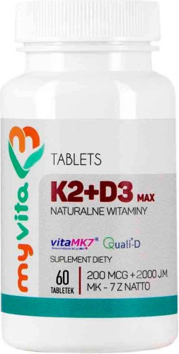 Vitamin K2 K-2 MK-7 K2MK7 MAX 200mcg + D3 D-3 2000IU 60 tablets MyVita