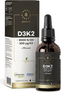 Vitamine D3 D-3 2000IU + K-2 K2MK7 100 mcg vloeistof 50 ml Aura Herbals Premium