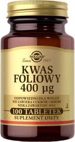 Kwas foliowy 400µg 100 tabletek Solgar