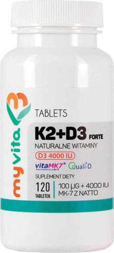 Vitamin K2 + D3 forte D-3 4000IU and K2 100 µg 120 tablets -MyVita