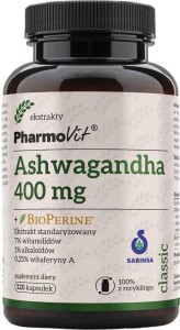 Indian ginseng Ashwagandgha 400mg + BioPerine standardized extract 120 capsules PharmoVit