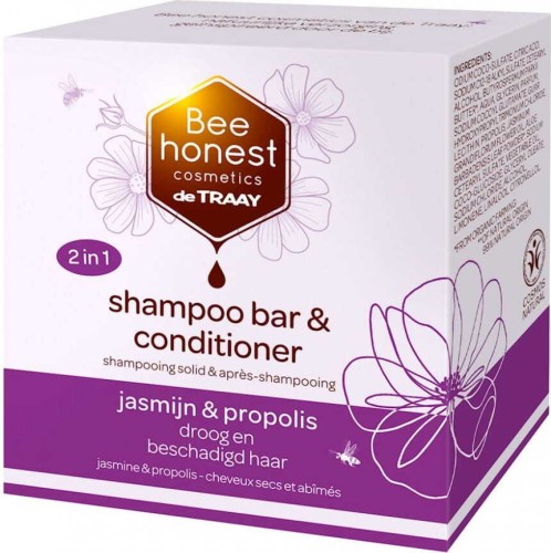 SHAMPOO EN CONDITIONER VOOR DROOG EN BESCHADIGD HAAR 2in1 CUBE JASMINE EN PROPOLIS ECO 80 g - BEE HONEST