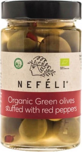 OLIVES VERTES REMPLIES DE POIVRONS ROUGES DANS LA LAGUNE BIO 300 g - NEFELI
