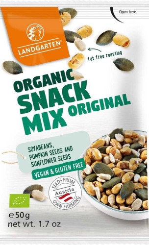 MIX OF ROASTED AND SALTED SOY SEEDS, SUNFLOWER AND GLUTEN-FREE PUMPKIN Seed BIO 50 g - LANDGARTEN