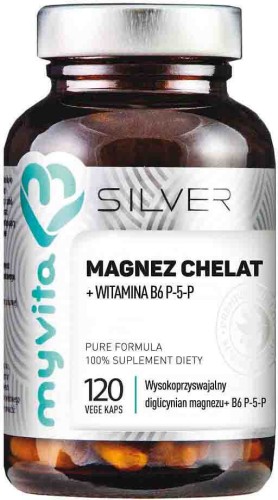 Magnez chelat diglicynian magnezu + witamina B6 P-5-P 120 kapsułek MyVita Silver Pure