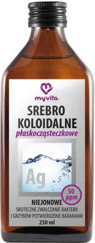 Colloïdaal zilver Ag niet-ionisch plat molecuulgewicht 50 ppm 250 ml MyVita