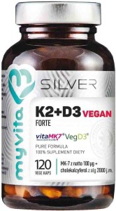 Vitamin K2 K-2 100 µg + D3 D-3 2000 IU Vegan Forte 120 capsules 66 g MyVita Silver Pure