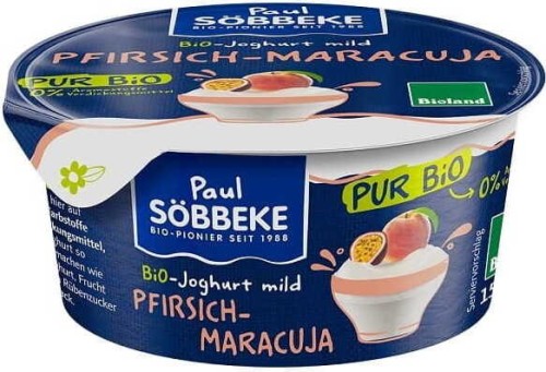 ROMIGE YOGHURT PERZIK - MARACUIA (3,8% VET IN MELK) BIO 150 g - SOBBEKE