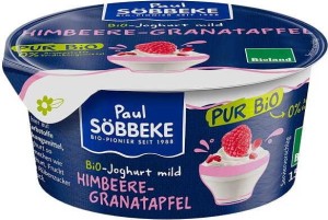 ROMIGE YOGHURT FRAMBOOS - GRANAATAPPEL (3,8% VET IN MELK) BIO 150 g - SOBBEKE