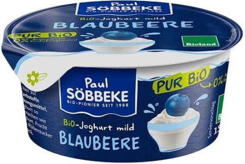 CREAM YOGHURT BLUEBERRY (3,8% OF FAT IN MILK) BIO 150 g - SOBBEKE