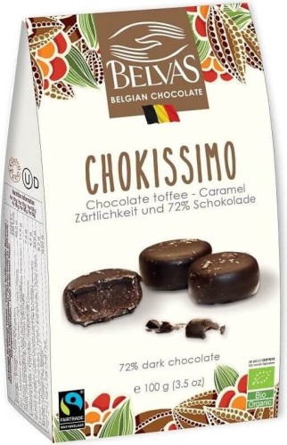 BELGIAN CHOCOLATES WITH TOFFI AND CARAMEL GLUTEN-FREE FAIR TRADE BIO 100 g - BELVAS