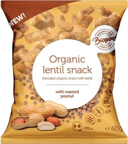Linzenchips met geroosterde pinda's glutenvrij BIO 60 g - Biopont