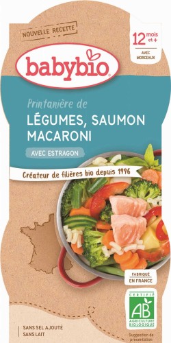 Piatto di pasta con salmone e verdure da 12 mesi BIO 2x200 g BabyBio