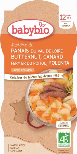 Dish with duck, parsnips, butternut squash and polenta from 12 months gluten-free BIO 2x200 g BABYBIO