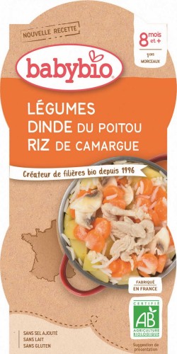 Groentemix met rijst en kalkoen vanaf 8 maanden glutenvrij BIO 2x200 g BabyBio
