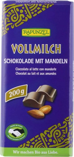 MILK CHOCOLATE WITH ALMONDS BIO 200 g - RAPUNZEL