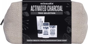Schmidts set Active charcoal with a cosmetic bag, deodorant 58 ml, toothpaste 100 ml, soap 142 g