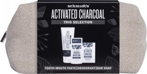 Schmidts set Active charcoal with a cosmetic bag, deodorant 58 ml, toothpaste 100 ml, soap 142 g