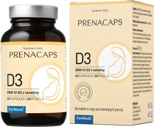 Vitamin D3 2000IU D-3 from lanolin 60 capsules 60 servings 24,7 g Prenacaps ForMeds