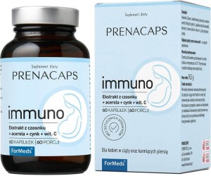 Extrait d'acérola Immuno Garlic, zinc, vitamine C, 60 gélules, 60 portions  50,5 g Prenacaps ForMeds