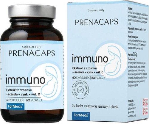 Extrait d'acérola Immuno Garlic, zinc, vitamine C, 60 gélules, 60 portions  50,5 g Prenacaps ForMeds