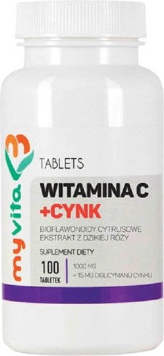 Witamina C + Cynk Bioflawonoidy cytrusowe ekstrakt z dzikiej róży 100 tabletek MyVita Silver