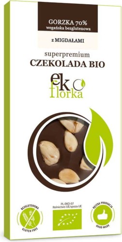 PREMIUM BITTER CHOCOLADE MET AMANDELEN GLUTENVRIJ BIO 85 g - EKOFLORKA