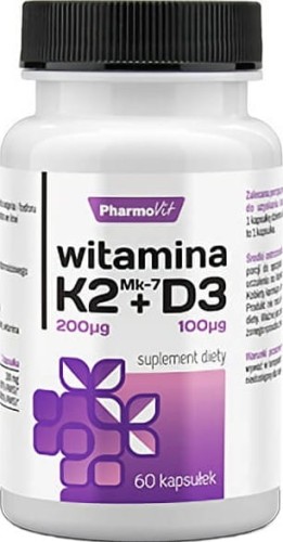 Vitamin K2 Mk-7 200µg + D3 100µg/4000IU 60 capsules PharmoVit