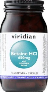 Beatine HCL 650mg with gentain root 90 capsules Viridian
