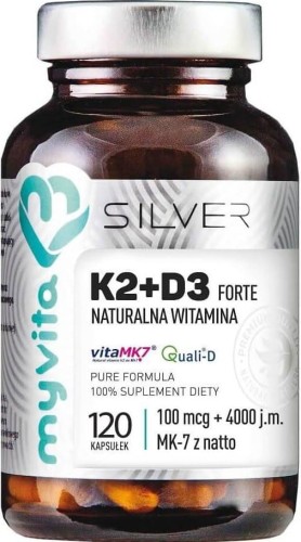 K2+D3 Forte 100mcg K2 + 4000j.m. D3 120 kapsułek MyVita Silver Pure