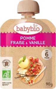 Vanille dessert van appel en aardbei vanaf 6 maanden 90 g BIO BABYBIO