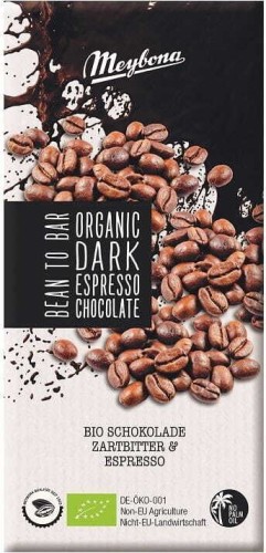 BITTER CHOCOLADE MET GERUSTE BONEN ESPRESSO BIO 100 g - MEYBONA