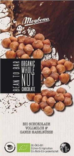 MELKCHOCOLADE MET HELE HAZELNOTEN BIO 100 g - MEYBONA