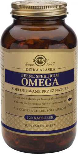 Pełne spektrum Omega Olej z dzikiego łososia alaskańskiego i witamina D 120 kapsułek Solgar