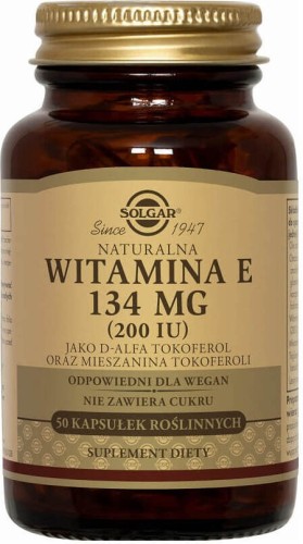 Vitamin E D-alpha tocopherol and a mixture of tocopherols 134mg 200IU 50 capsules Solgar