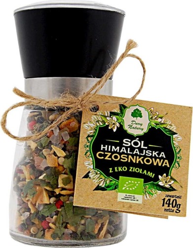 Sól himalajska w młynku z ziołami czosnkowa BIO 140 g - Dary Natury