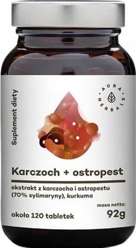 Artichoke extract + thistle extract 70% silymarin + turmeric 120 tablets 92g Aura Herbals