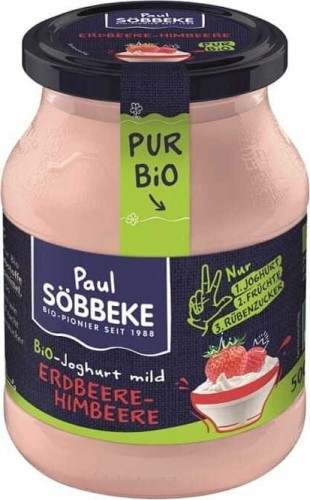 CREAMY YOGURT STRAWBERRY - RASPBERRY (3.8% FAT IN MILK) BIO 500 g (JAR) - SOBBEKE