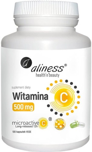 Vitamine C L- ascorbinezuur 500 mg microactieve C met lange afgifte met lange afgifte 100 capsules vege caps Aliness