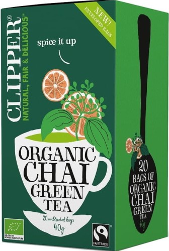 HERBATA ZIELONA CHAI Z CYNAMONEM I KARDAMONEM FAIR TRADE BIO 40 g (20 x 2 g) - CLIPPER