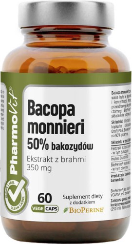 Bacopa monnieri 50% bacosides Brahmi extract 350 mg 60 capsules PharmoVit