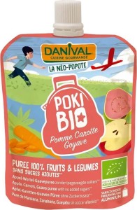 POKI - PUREE APPLE-CARROT-GUAVA 100% FRUIT WITHOUT SUGAR BIO 90 g - DANIVAL