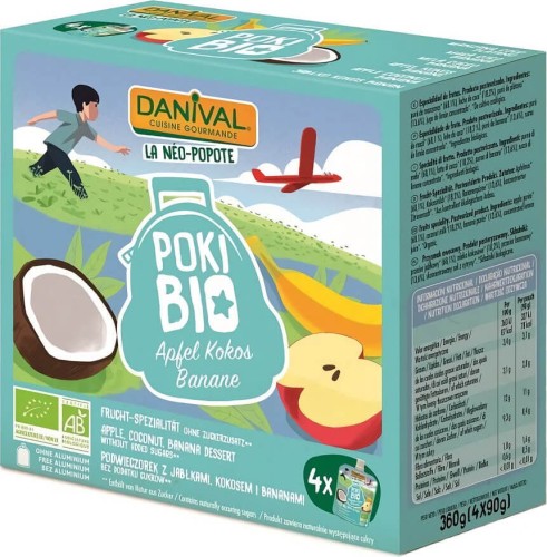 POKI - MOUSSE APPLE-COCONUT-BANANA 100% FRUITS WITHOUT SUGAR BIO 4x90 g - DANIVAL